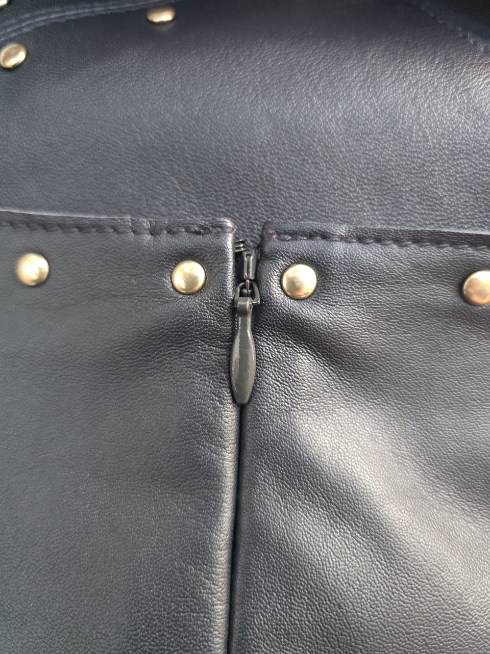 100% Leather Worth Studded Sheath Dress, Slate Gray Navy, Sz 10 - Picture 7 of 16